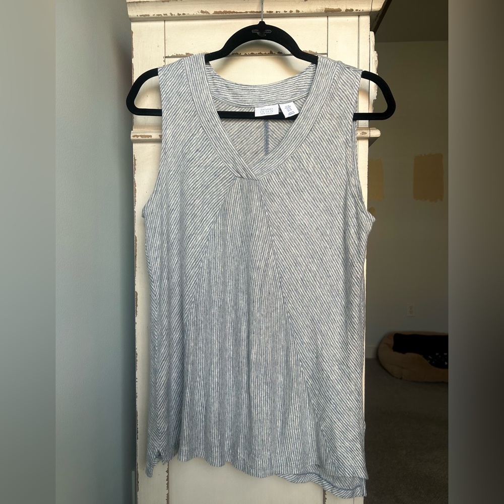 SIGRID OLSEN 100% Linen Jersey Relaxed V-Neck Tank Top Easy Travel Casual Sz M - Picture 3 of 11